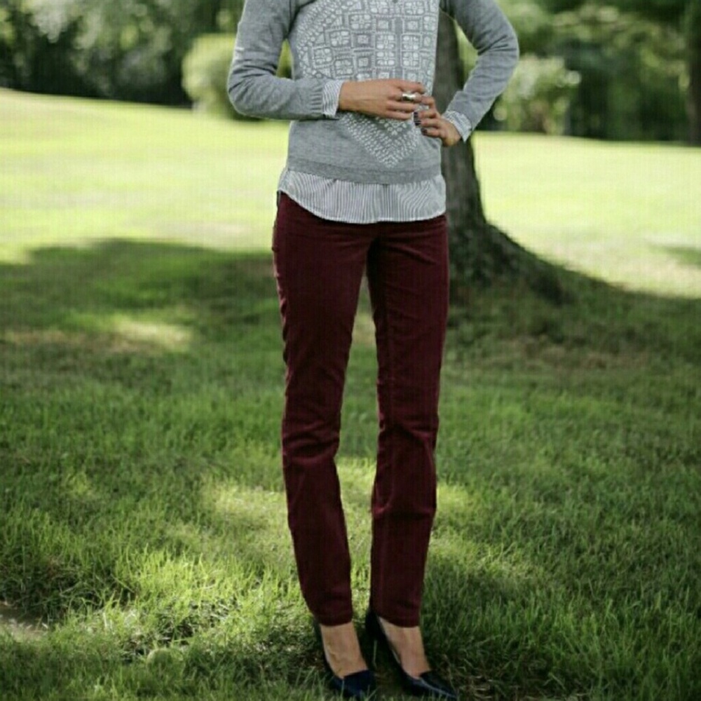 J. Crew Corduroy Toothpick Skinny Pants in Burgundy Wine
